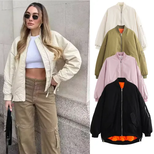 Loose zipper flying cotton jacket, women's jacket, cotton jacket