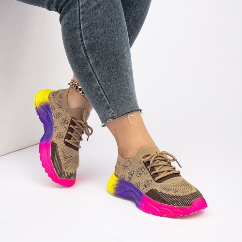 Thick soled plus size color blocked round toe shallow lace up casual sports shoes