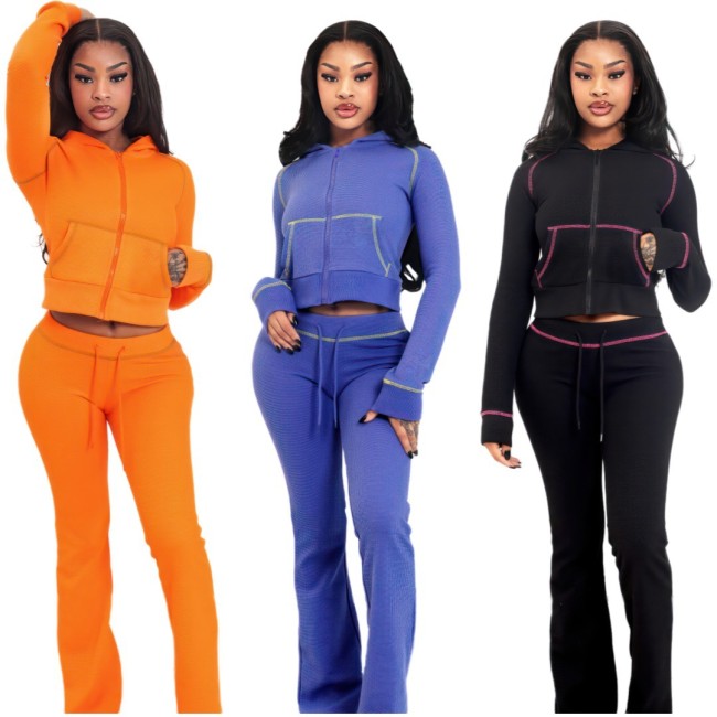 A8076 hooded zipper hoodie two-piece set