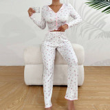 Long sleeved pajamas, women can wear long pants, two-piece set