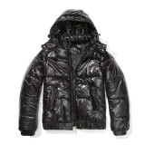Hooded cotton jacket with film coating and splash proof outer layer, long sleeved shiny cotton jacket