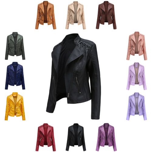 Leather jacket women's short jacket slim fit thin leather jacket women's motorcycle suit