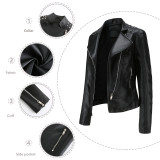 Nail pearl leather jacket, women's long sleeved jacket, thin collar, spring and autumn style