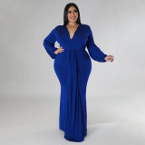 N7662 Fashion plus size women's nightclub dress irregular V-neck dress