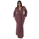 N7662 Fashion plus size women's nightclub dress irregular V-neck dress
