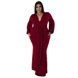 N7662 Fashion plus size women's nightclub dress irregular V-neck dress