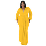 N7662 Fashion plus size women's nightclub dress irregular V-neck dress