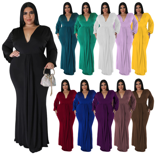 N7662 Fashion plus size women's nightclub dress irregular V-neck dress