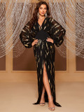 Sparkling lantern sleeves V-neck elegant light luxury evening gown for women - MGT618