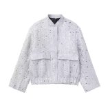 Women's street fashion gold bead embellished jacket pocket jacket
