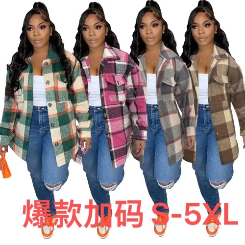 YM370 loose checkered shirt, woolen jacket