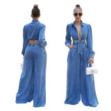 TS1314 new women's casual wide leg denim suit