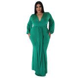 N7662 Fashion plus size women's nightclub dress irregular V-neck dress