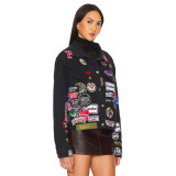 Slim fit versatile badge label short jacket trendy