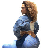 21370 new oversized women's jacket with water washing holes