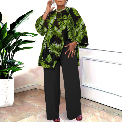 N8036   Fashionable, loose, casual plus size temperament plus size set