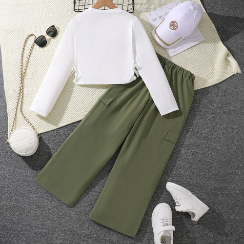 Autumn outfit with versatile letter long sleeved hoodie and work pants for children
