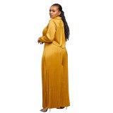 N8034 casual shirt top wide leg pants folded two-piece set for foreign trade