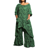 N8046 Large Irregular Set Wide Leg Pants Two Piece Set Home Clothes