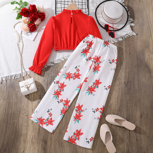 Long sleeved printed long pants two-piece set for girls