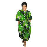 N8041 Fashion Printed Loose Large Size Elegant Dress