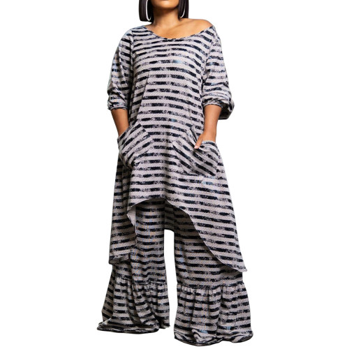 N8046 Large Irregular Set Wide Leg Pants Two Piece Set Home Clothes