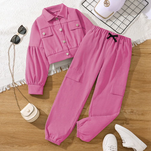 Children's clothing long sleeved jacket work pants two-piece set for children