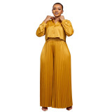 N8034 casual shirt top wide leg pants folded two-piece set for foreign trade