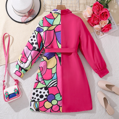Fashionable printed long sleeved lining dress for cross-border girls' dress