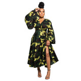 N8038 strap irregular skirt long sleeved dress with large swing