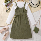 Corduroy Strap Skirt Long Sleeve Knitted Shirt Set