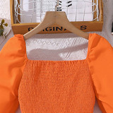 9-12-year-old autumn children's clothing square collar long sleeved dress