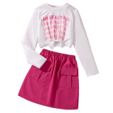 Girls' early autumn set, letter long sleeved top, half skirt two-piece set