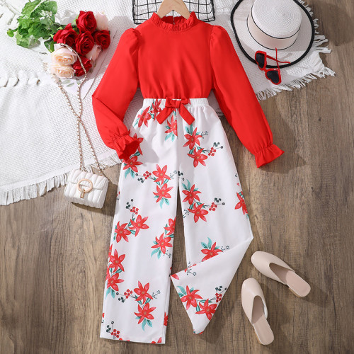 Long sleeved printed long pants two-piece set for girls