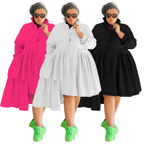 N8043 long sleeved loose patchwork thick plus size dress