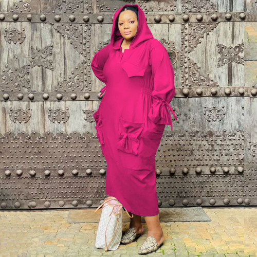 N8042 casual and fashionable plus size hooded dress