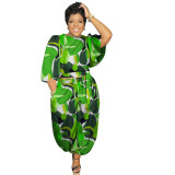 N8041 Fashion Printed Loose Large Size Elegant Dress