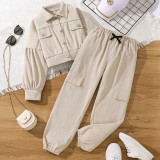 Children's clothing long sleeved jacket work pants two-piece set for children