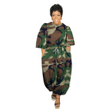 N8041 Fashion Printed Loose Large Size Elegant Dress