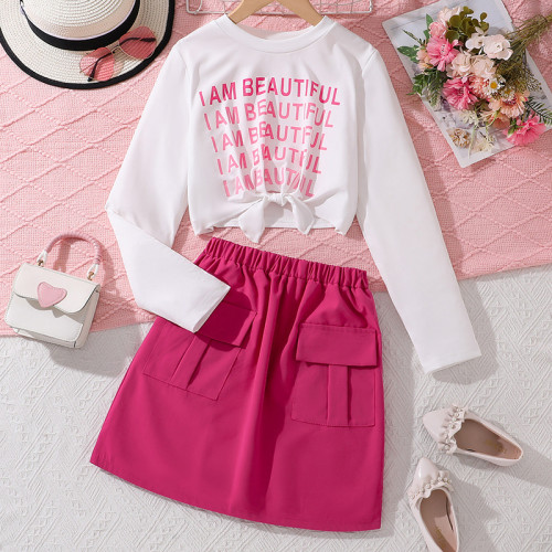 Girls' early autumn set, letter long sleeved top, half skirt two-piece set