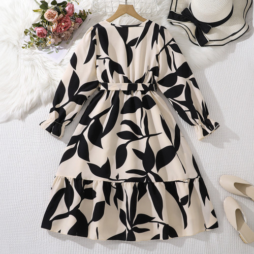 Printed long sleeved dress for women's children's clothing