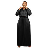 N8034 casual shirt top wide leg pants folded two-piece set for foreign trade