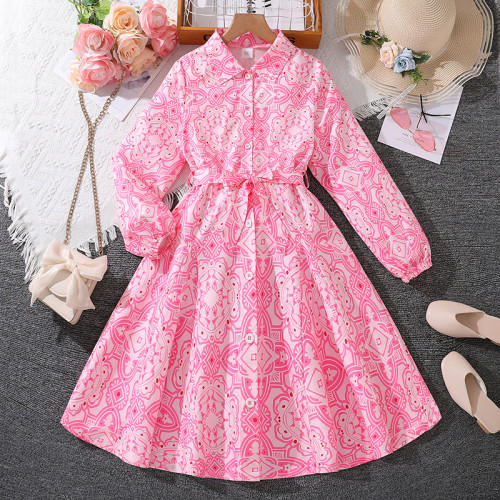 Printed long sleeved girls' dress