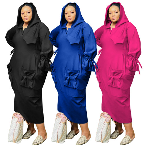 N8042 casual and fashionable plus size hooded dress