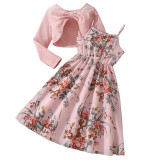 Sweet printed camisole princess dress long sleeved jacket set