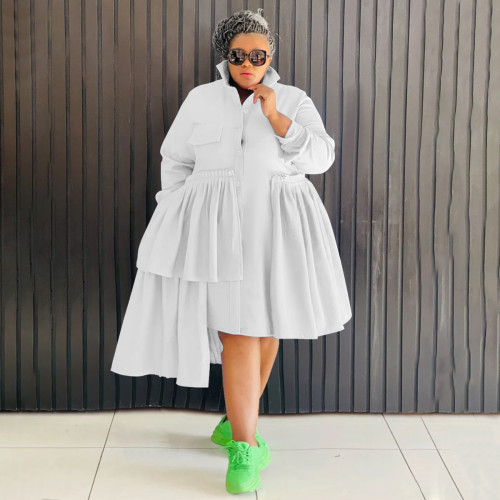 N8043 long sleeved loose patchwork thick plus size dress