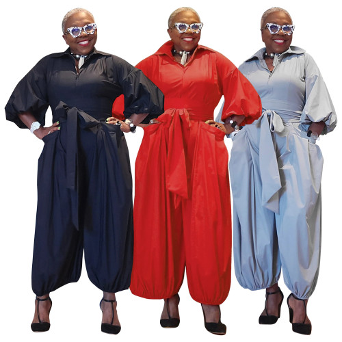N8039   Sports trendsetters' plus size lace up jumpsuit