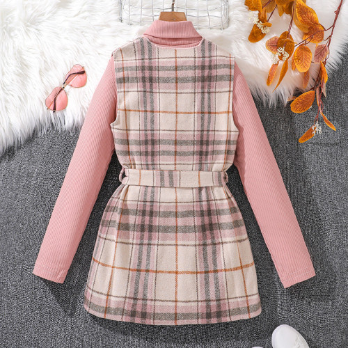 New girls' suit vest, suit jacket+high neck pit stripe long sleeved T-shirt