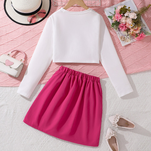 Girls' early autumn set, letter long sleeved top, half skirt two-piece set