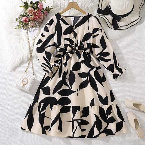 Printed long sleeved dress for women's children's clothing